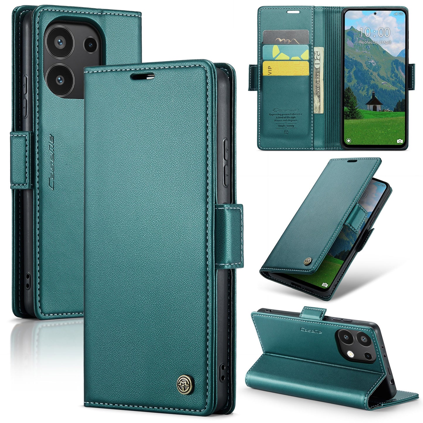 Xiaomi Redmi Note 13 4G Leather Wallet Case - RFID Blocking, Stand Function, Card Slots