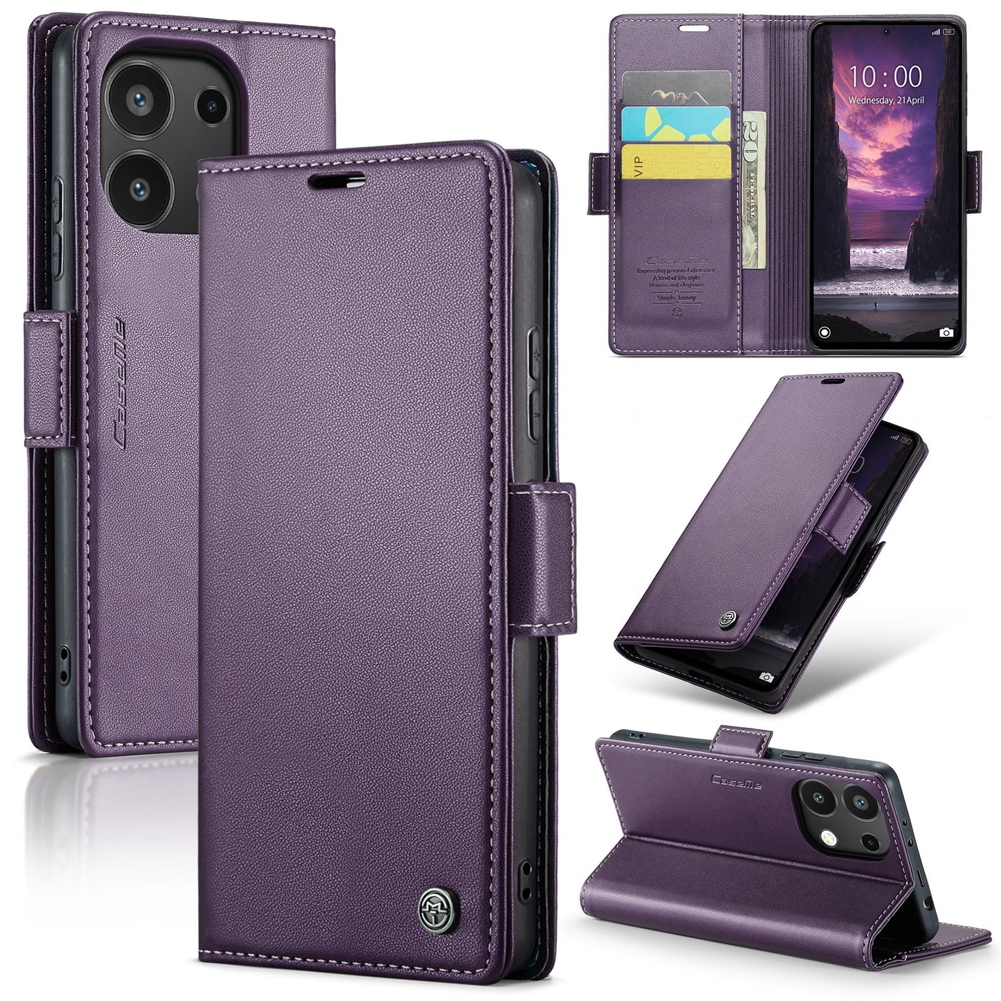 Xiaomi Redmi Note 13 4G Leather Wallet Case - RFID Blocking, Stand Function, Card Slots