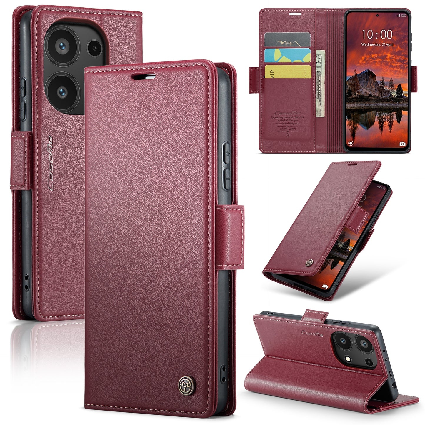 Xiaomi Redmi Note 13 Pro 4G Leather Wallet Case - RFID Blocking, Stand Function, Card Slots