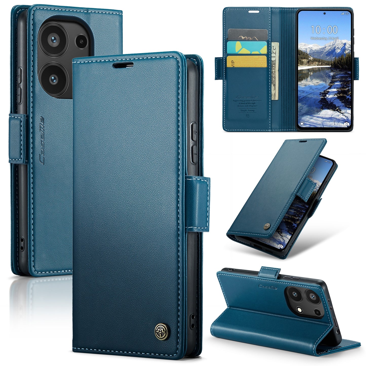 Xiaomi Redmi Note 13 Pro 4G Leather Wallet Case - RFID Blocking, Stand Function, Card Slots