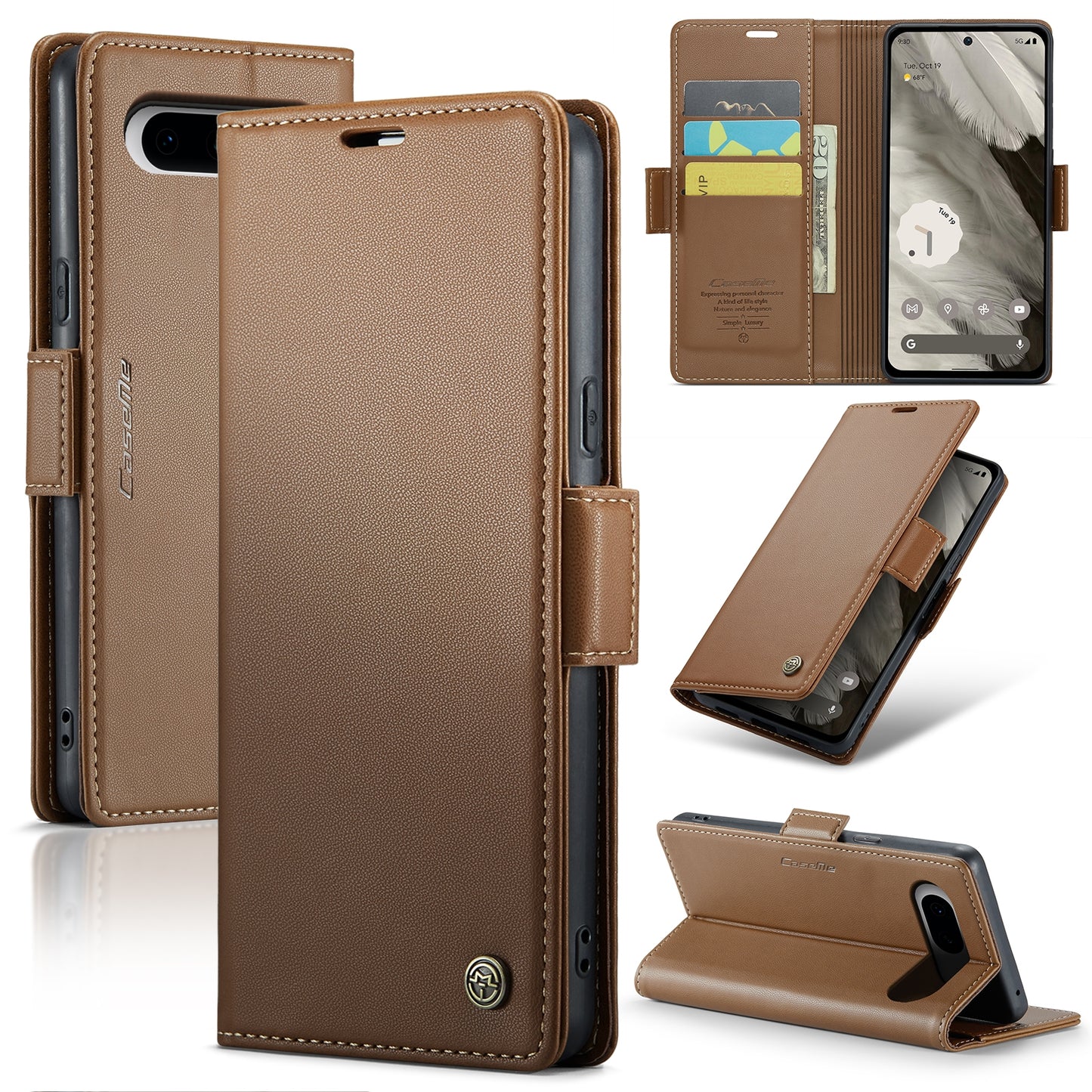 Google Pixel 8 Leather Wallet Case - RFID Blocking, Stand Function, Card Slots