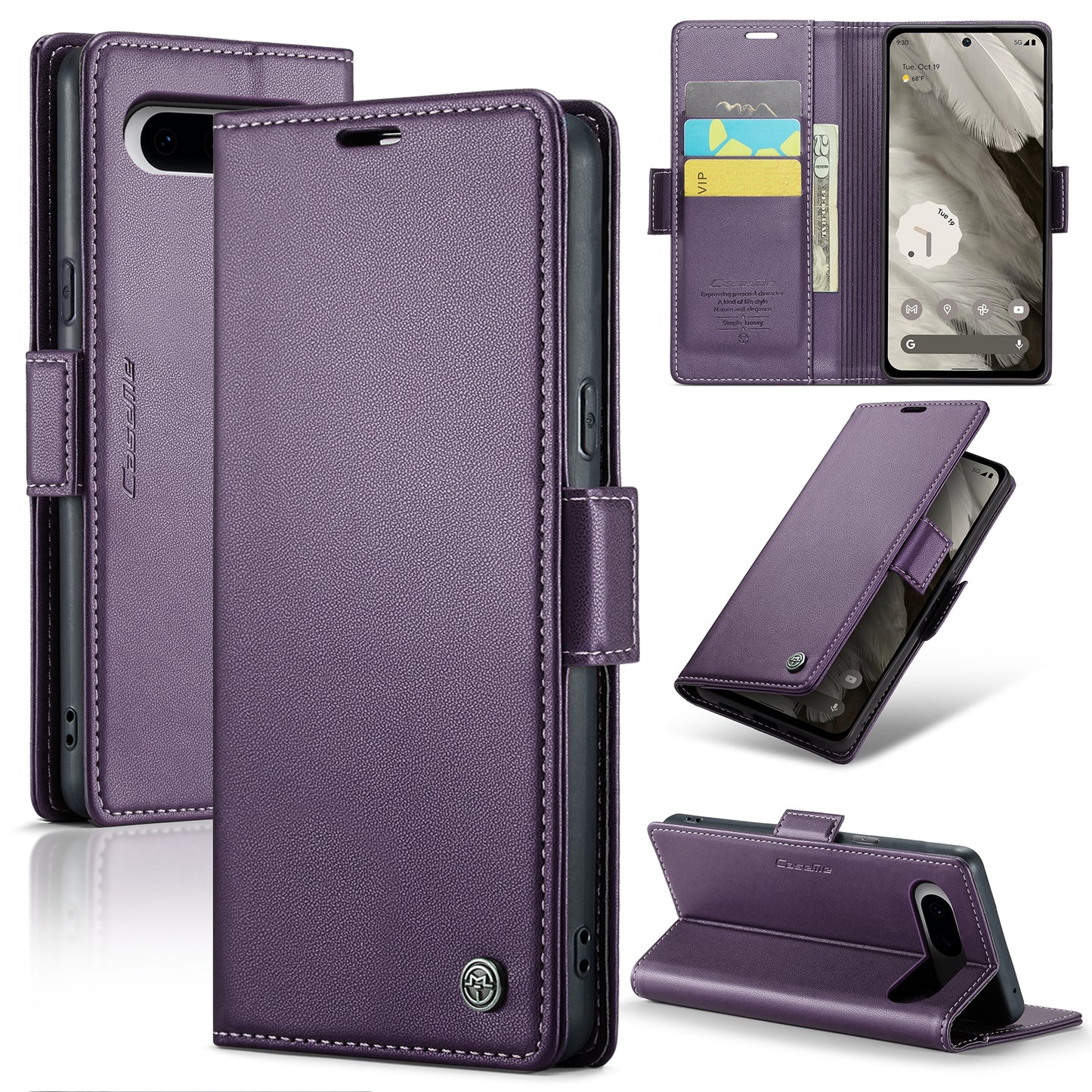 Google Pixel 8 Leather Wallet Case - RFID Blocking, Stand Function, Card Slots