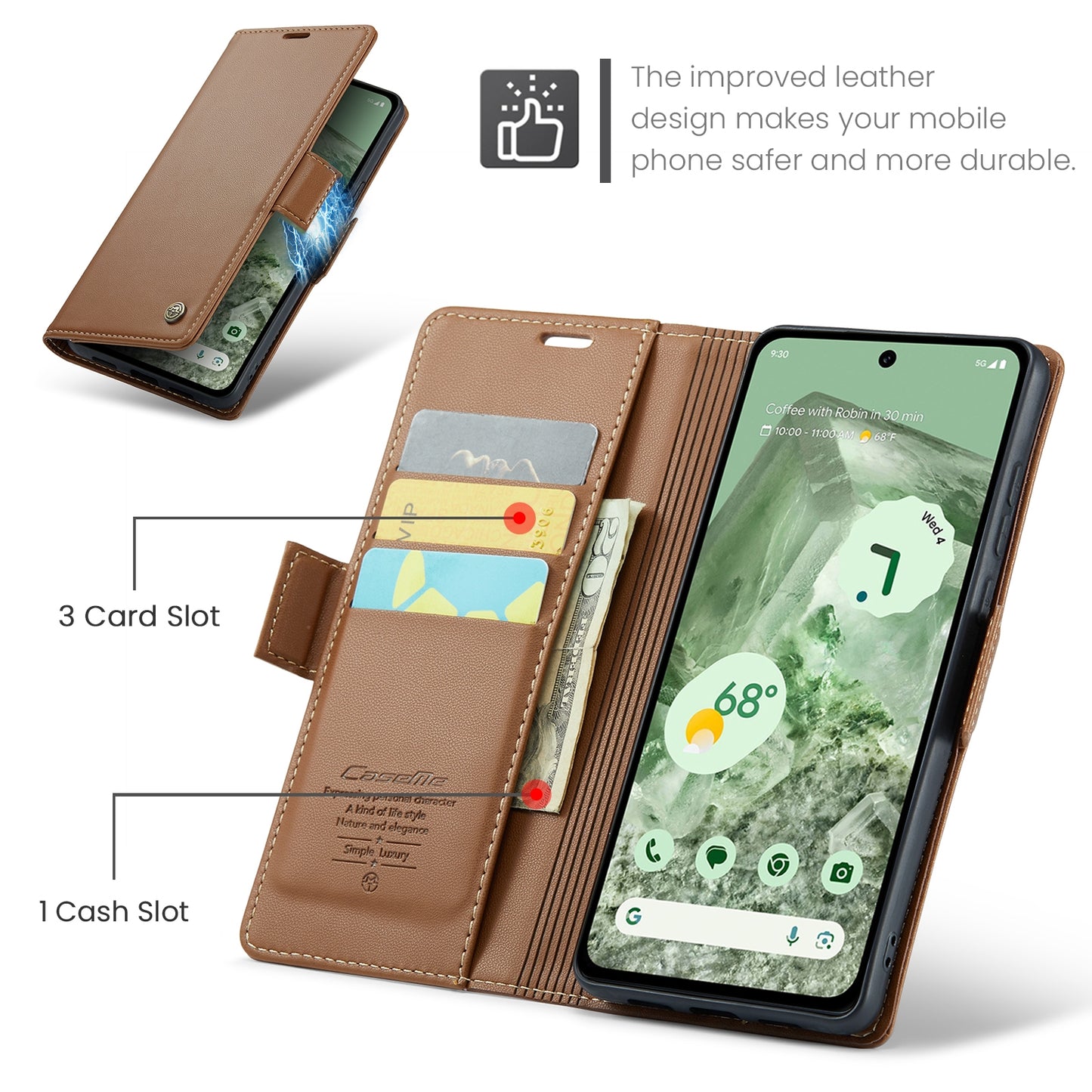 Google Pixel 8a Leather Wallet Case - RFID Blocking, Stand Function, Card Slots