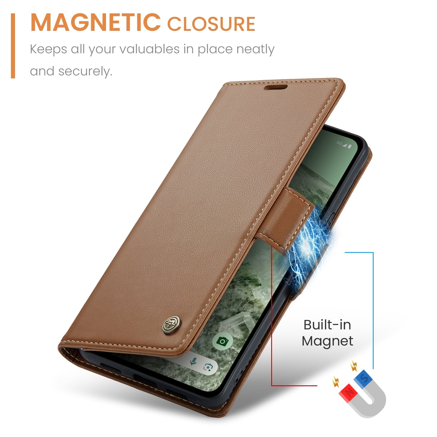 Google Pixel 8a Leather Wallet Case - RFID Blocking, Stand Function, Card Slots