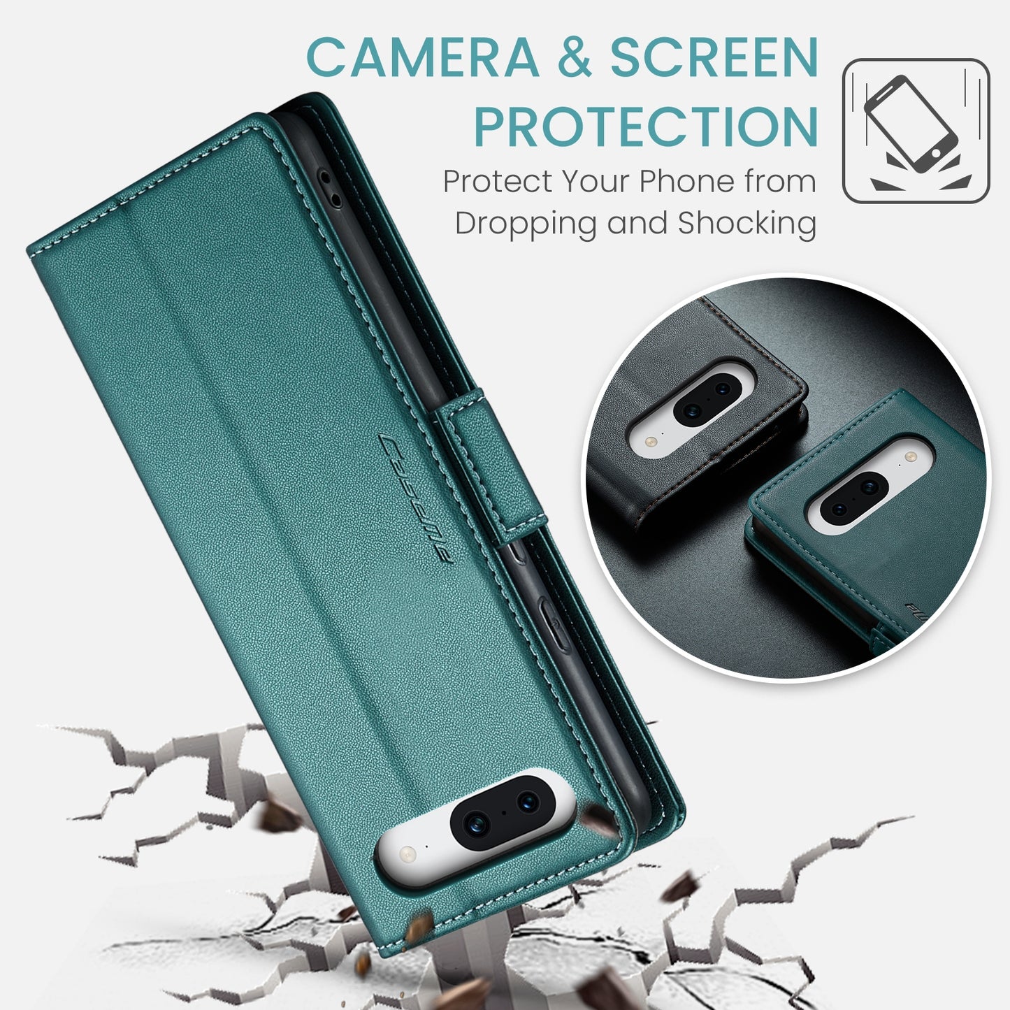 Google Pixel 8a Leather Wallet Case - RFID Blocking, Stand Function, Card Slots