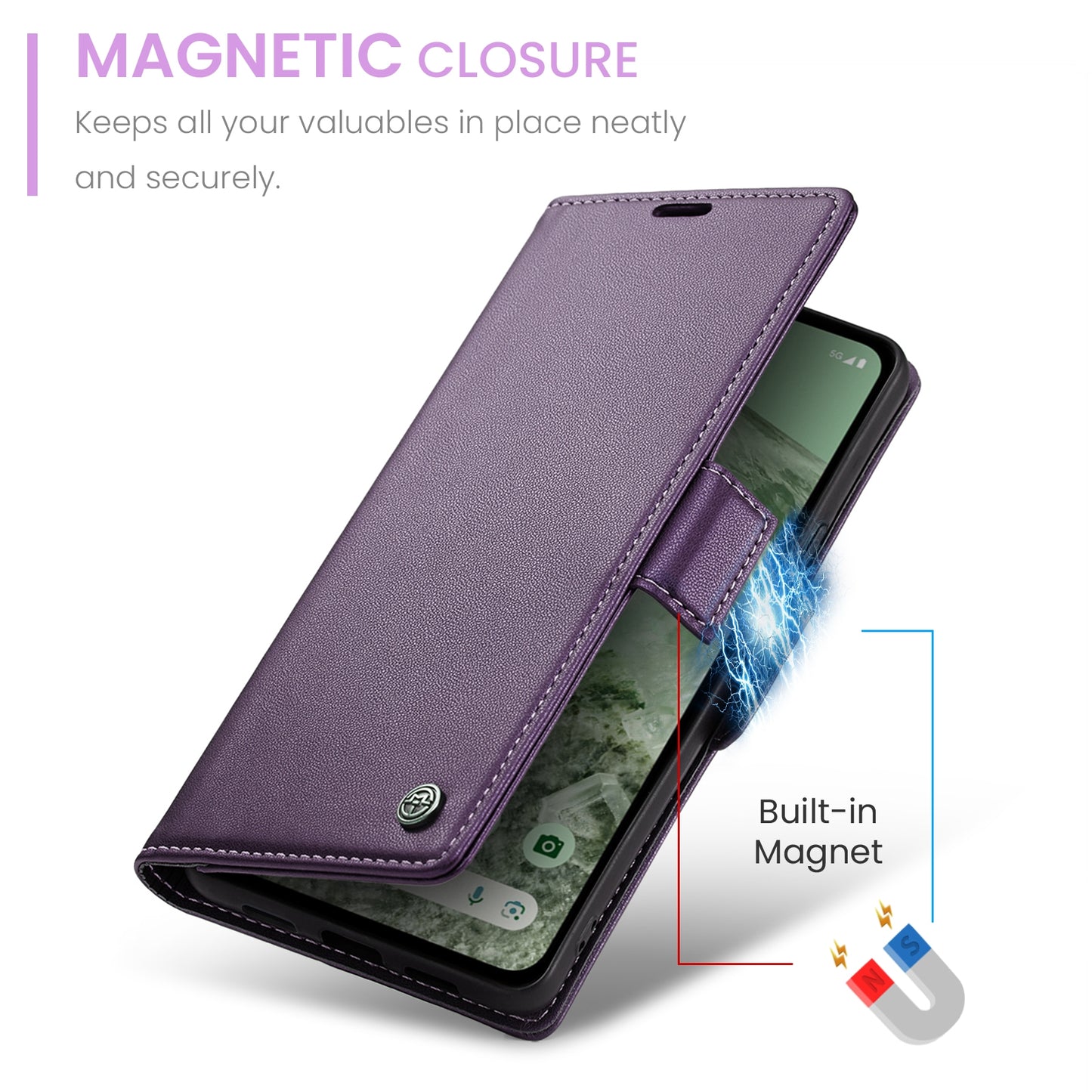 Google Pixel 8a Leather Wallet Case - RFID Blocking, Stand Function, Card Slots