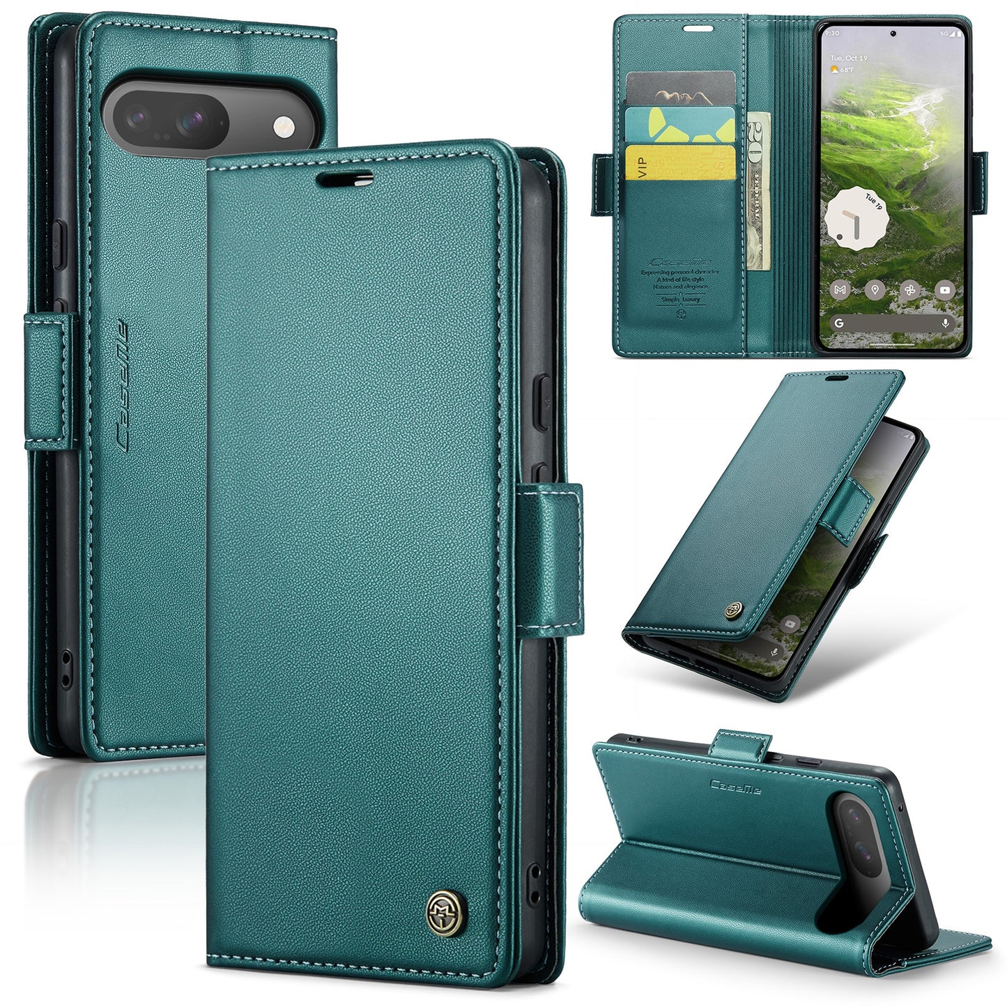 Google Pixel 9 Leather Wallet Case - RFID Blocking, Stand Function, Card Slots