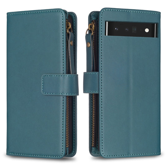 Google Pixel 7 Pro Leather Flip Wallet Phone Case with 9 Card Slots, Zipper Compartment, and Adjustable Stand