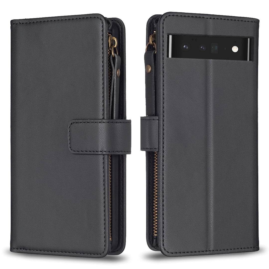 Google Pixel 7 Pro Leather Flip Wallet Phone Case with 9 Card Slots, Zipper Compartment, and Adjustable Stand