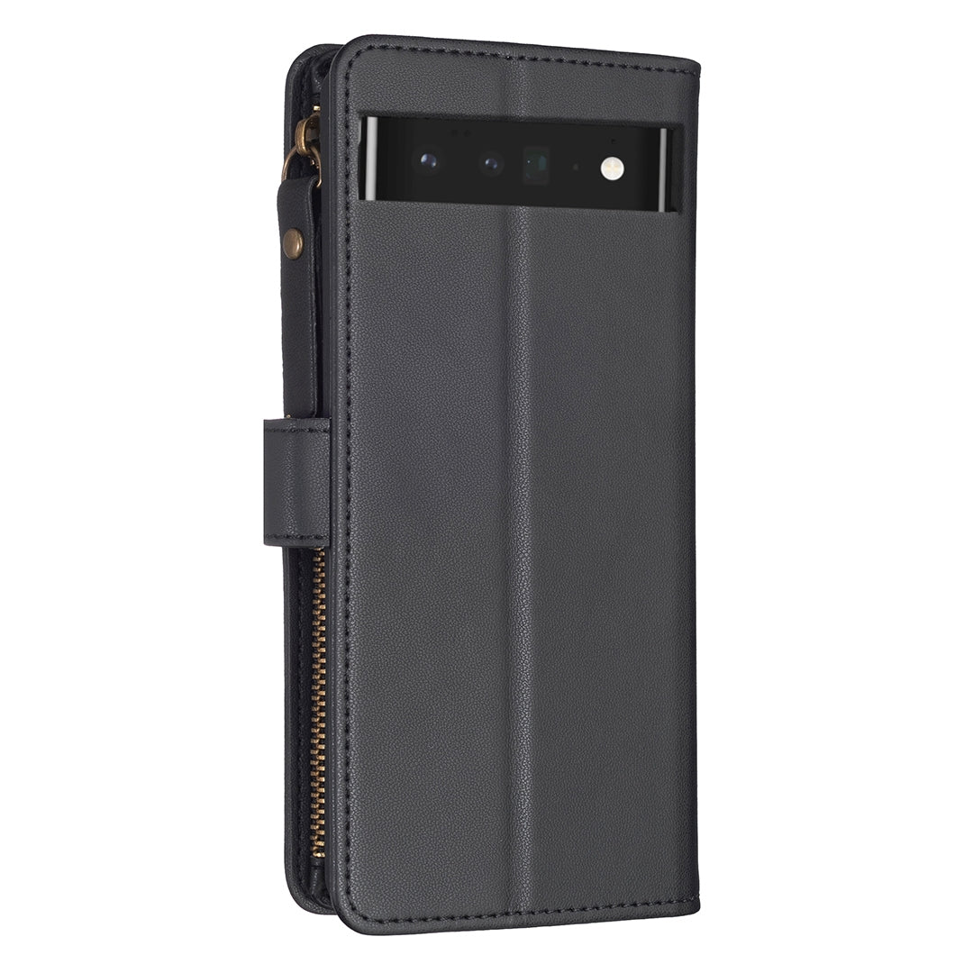 Google Pixel 7 Pro Leather Flip Wallet Phone Case with 9 Card Slots, Zipper Compartment, and Adjustable Stand