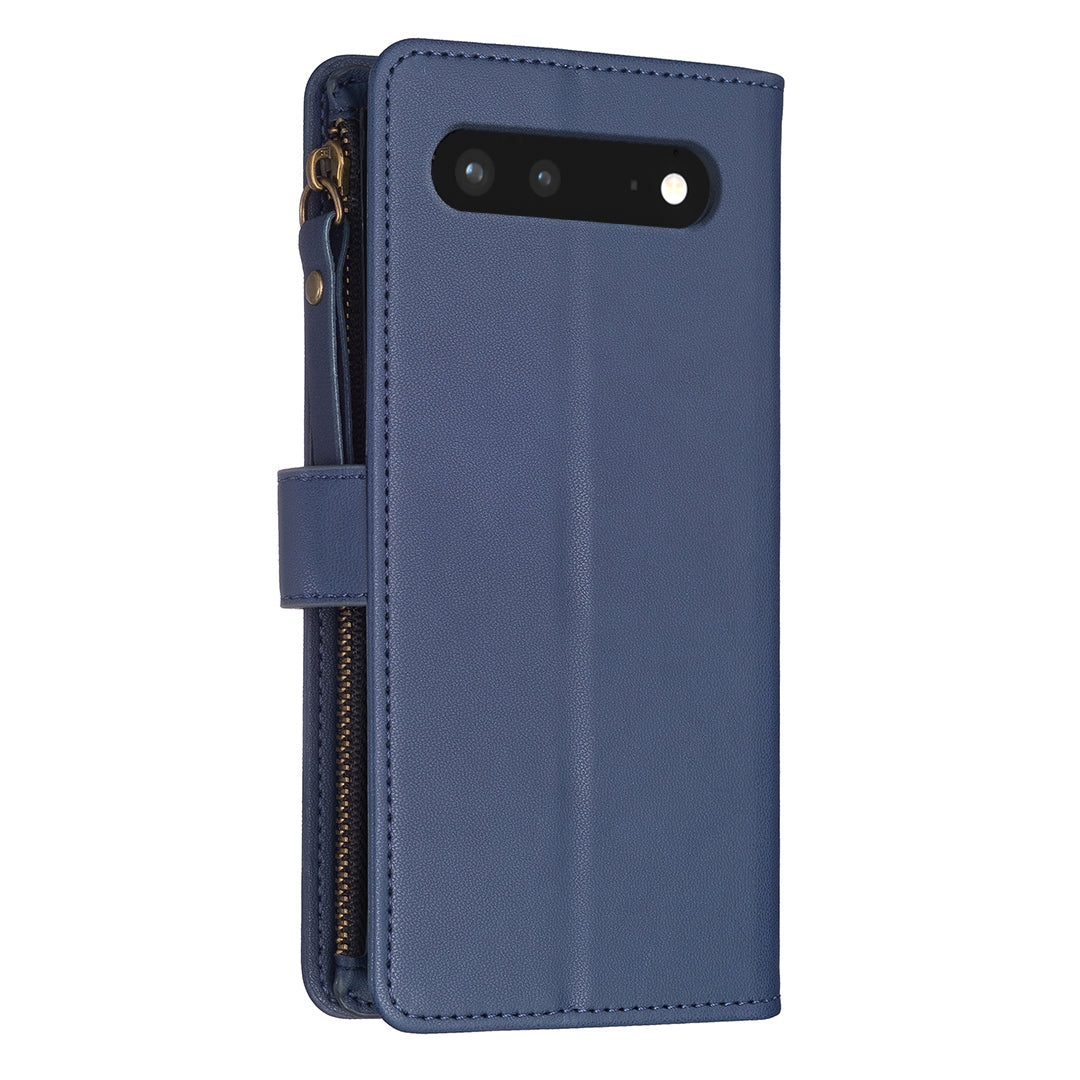 Google Pixel 7 Leather Flip Wallet Phone Case with 9 Card Slots, Zipper Compartment, and Adjustable Stand