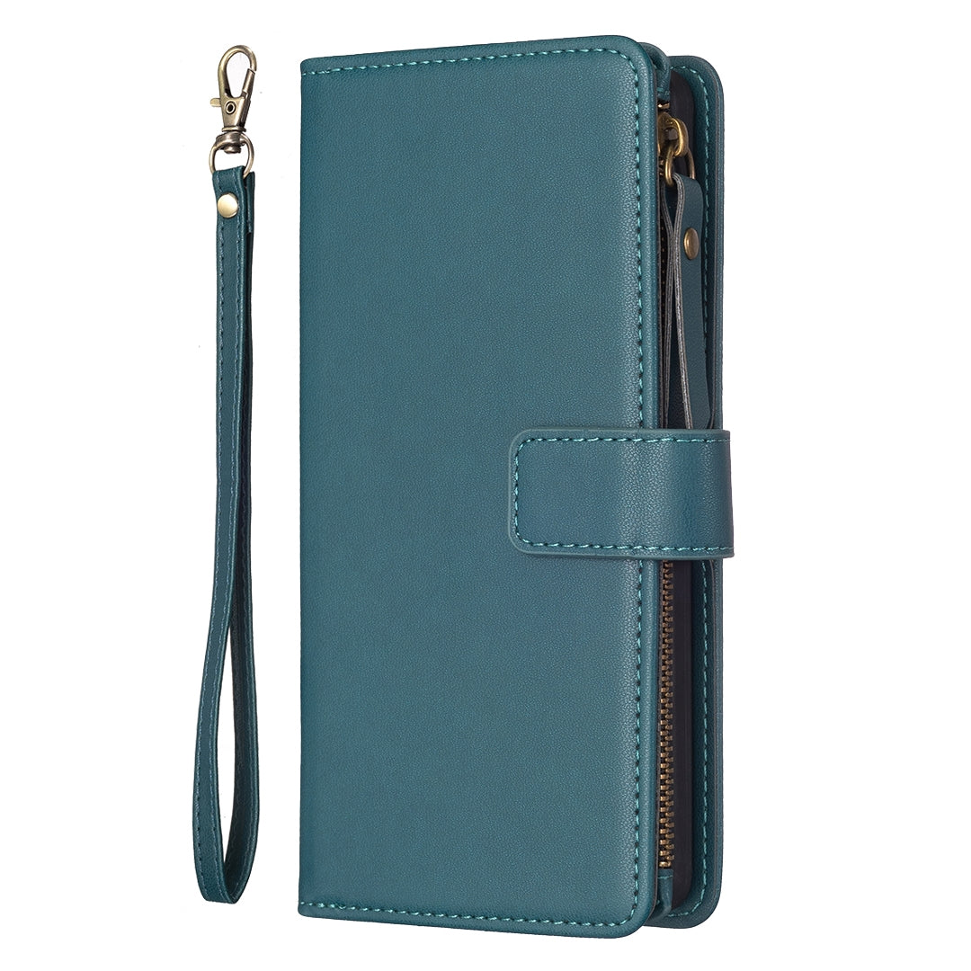 iPhone 13 Pro Leather Flip Wallet Phone Case with 9 Card Slots, Zipper Compartment, and Adjustable Stand