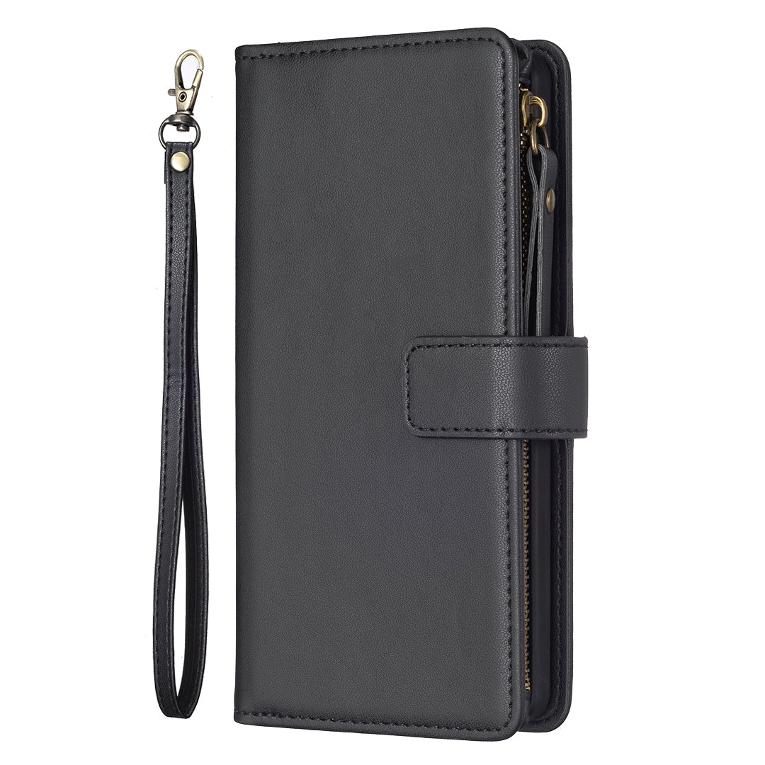 iPhone 13 Pro Leather Flip Wallet Phone Case with 9 Card Slots, Zipper Compartment, and Adjustable Stand
