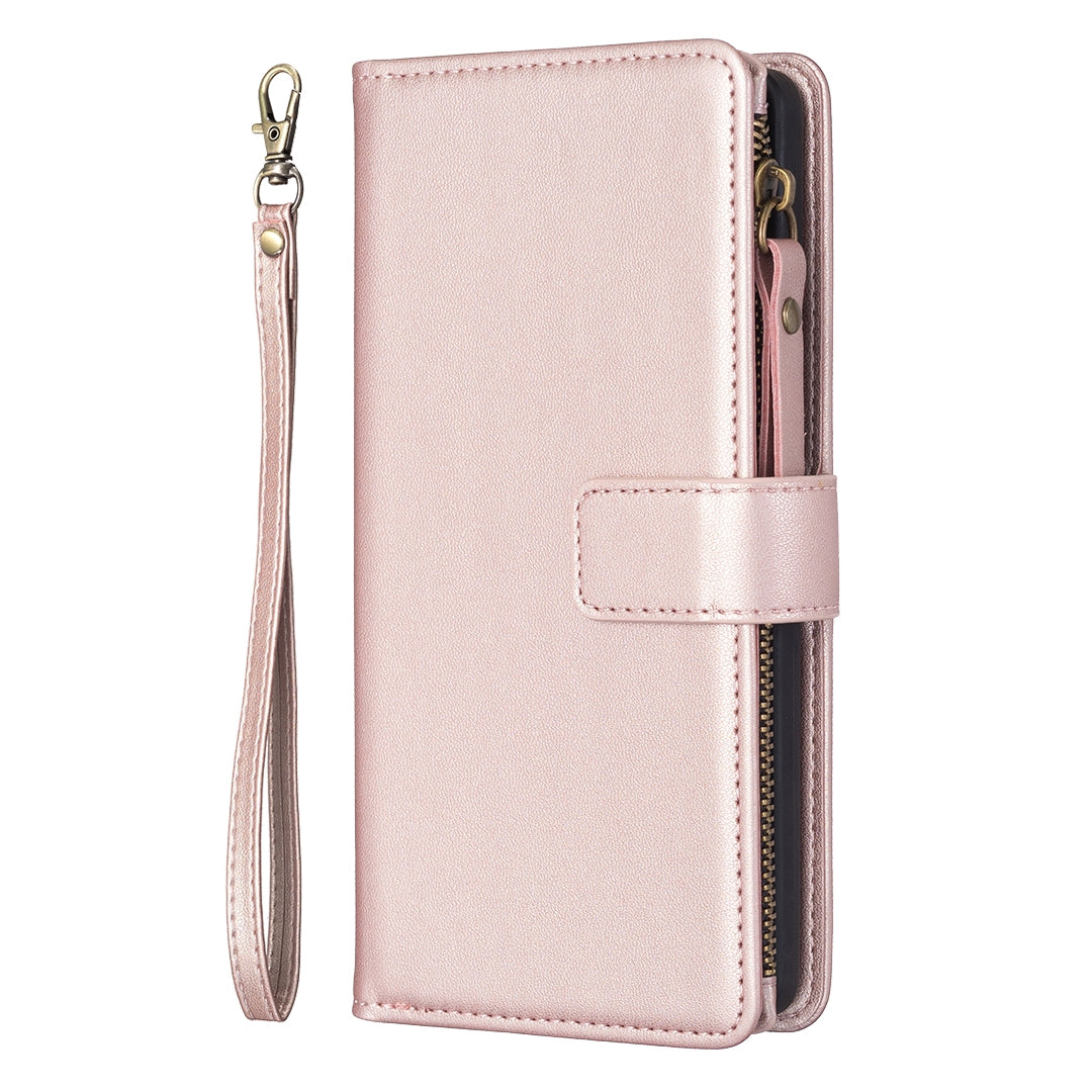 iPhone 13 Pro Leather Flip Wallet Phone Case with 9 Card Slots, Zipper Compartment, and Adjustable Stand