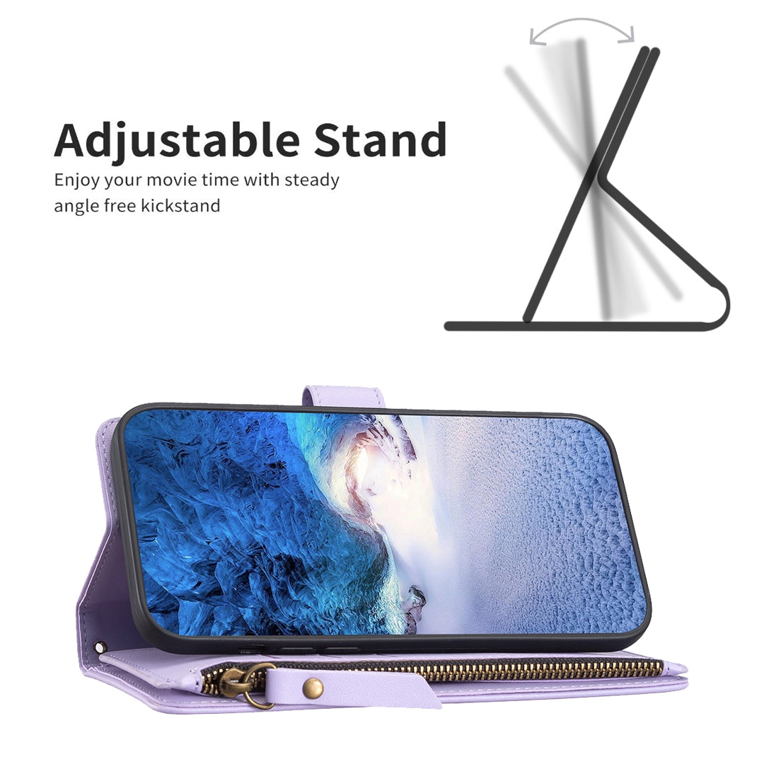 iPhone 13 Pro Leather Flip Wallet Phone Case with 9 Card Slots, Zipper Compartment, and Adjustable Stand
