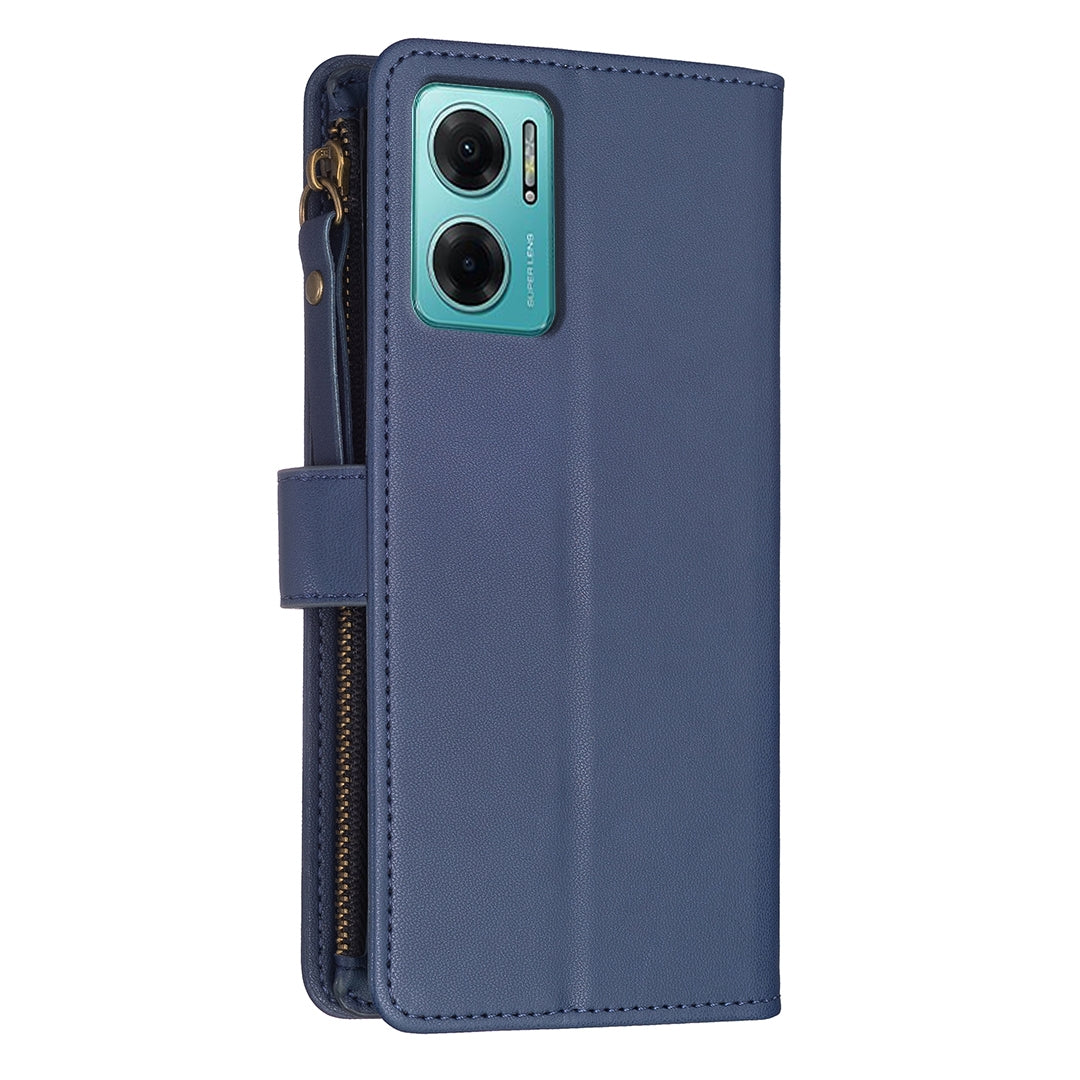 Xiaomi Redmi 10 5G Leather Flip Wallet Phone Case with 9 Card Slots, Zipper Compartment, and Adjustable Stand
