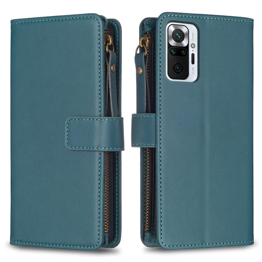 Xiaomi Redmi Note 10 Pro Leather Flip Wallet Phone Case with 9 Card Slots, Zipper Compartment, and Adjustable Stand