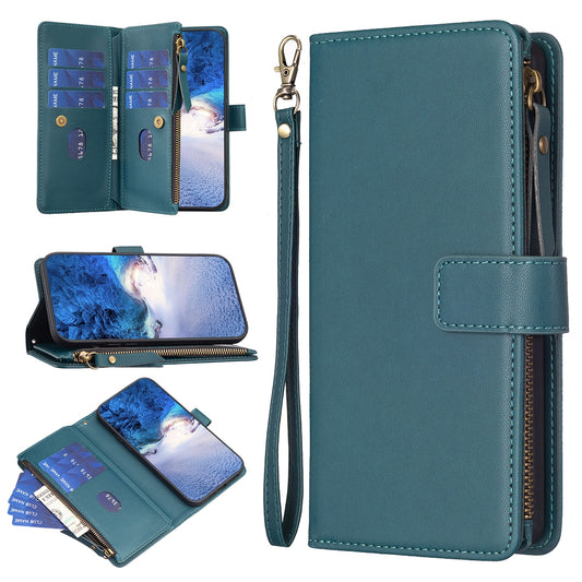 Xiaomi Redmi 12 4G Leather Flip Wallet Phone Case with 9 Card Slots, Zipper Compartment, and Adjustable Stand
