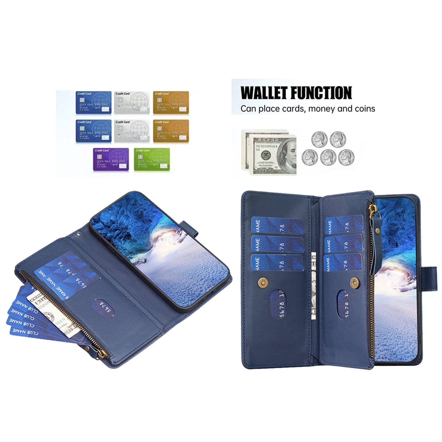 Xiaomi Redmi 12 4G Leather Flip Wallet Phone Case with 9 Card Slots, Zipper Compartment, and Adjustable Stand