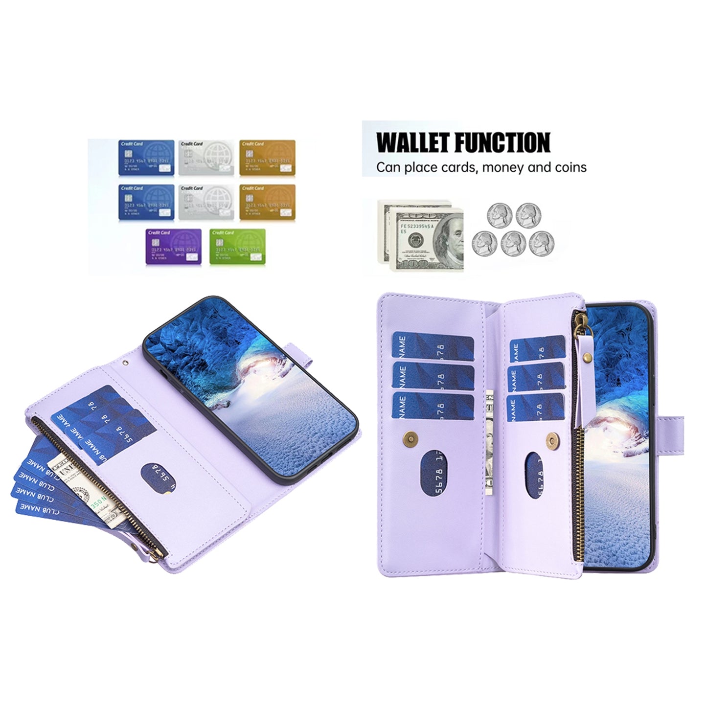 Xiaomi Redmi 12 4G Leather Flip Wallet Phone Case with 9 Card Slots, Zipper Compartment, and Adjustable Stand