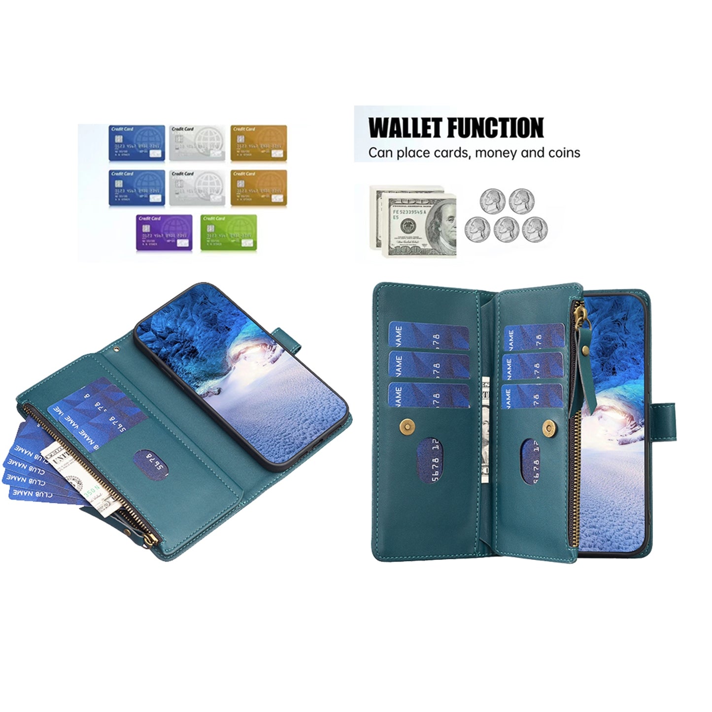 Xiaomi Redmi Note 13 Pro 5G Leather Flip Wallet Phone Case with 9 Card Slots, Zipper Compartment, and Adjustable Stand