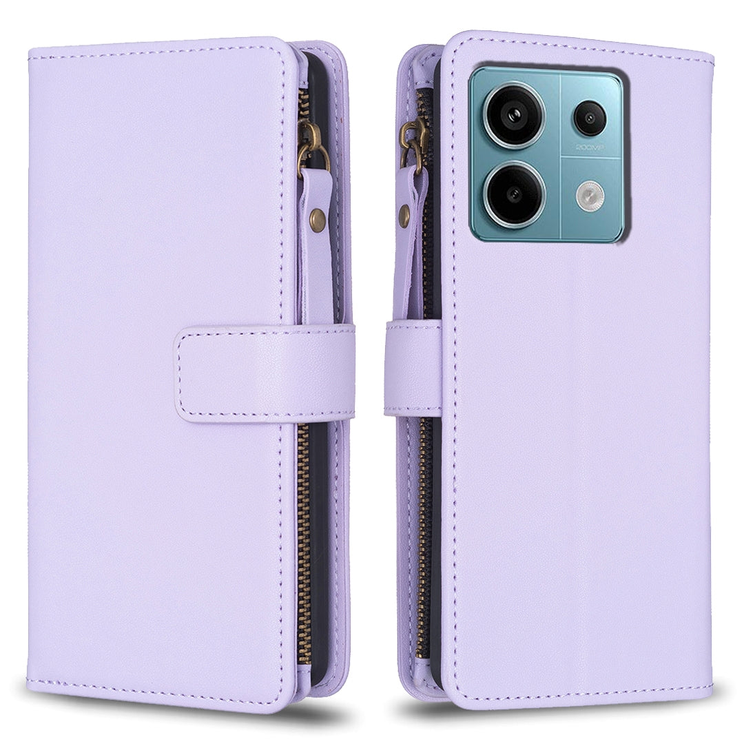 Xiaomi Redmi Note 13 Pro 5G Leather Flip Wallet Phone Case with 9 Card Slots, Zipper Compartment, and Adjustable Stand