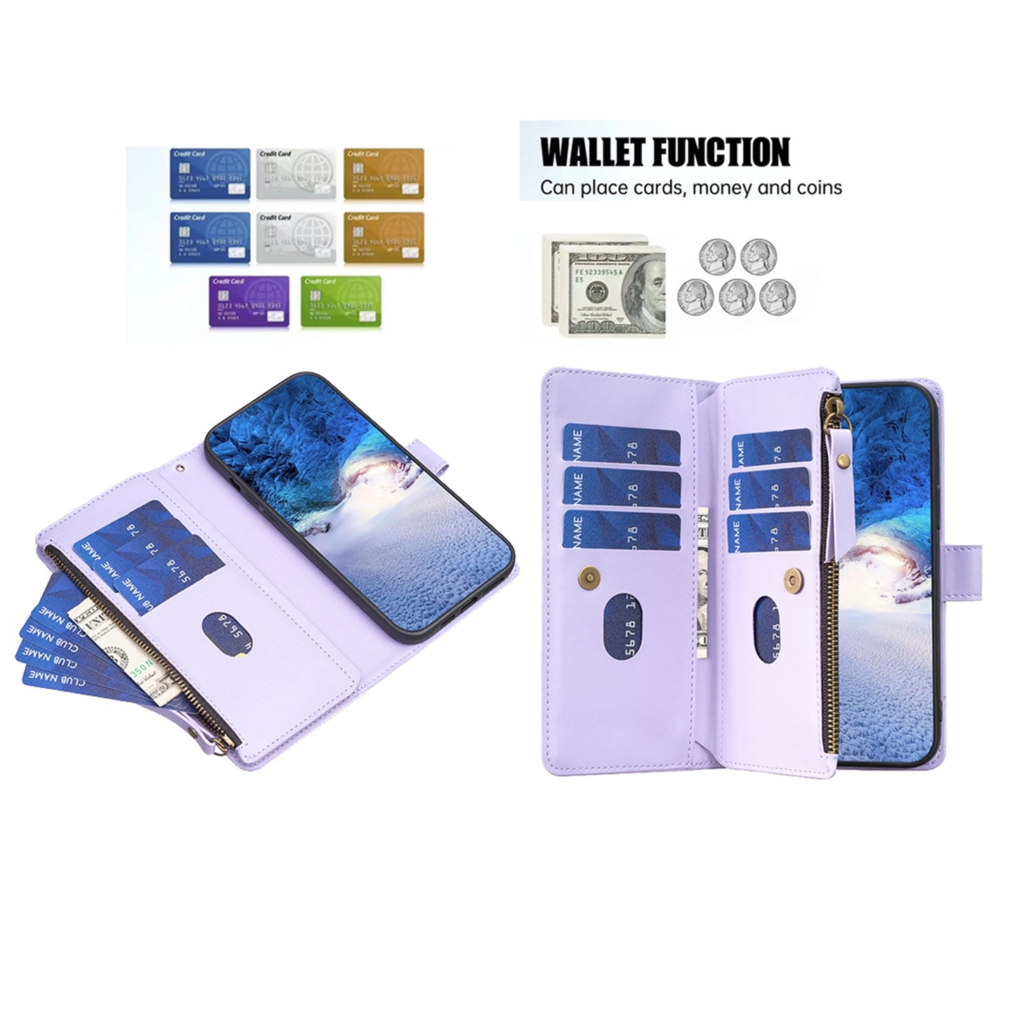 Xiaomi Redmi Note 13 Pro 5G Leather Flip Wallet Phone Case with 9 Card Slots, Zipper Compartment, and Adjustable Stand