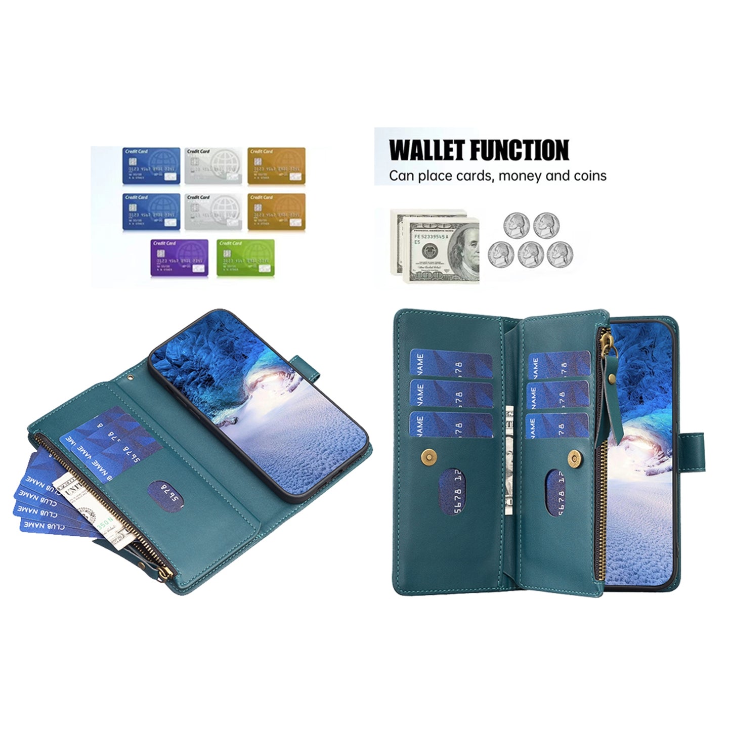 Xiaomi Redmi Note 13 4G Global Leather Flip Wallet Phone Case with 9 Card Slots, Zipper Compartment, and Adjustable Stand