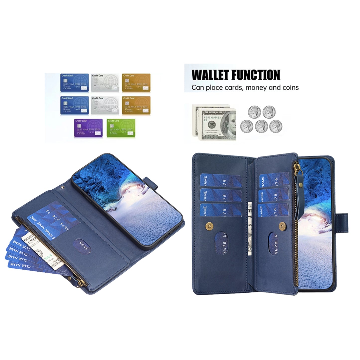 Xiaomi Redmi Note 13 4G Global Leather Flip Wallet Phone Case with 9 Card Slots, Zipper Compartment, and Adjustable Stand
