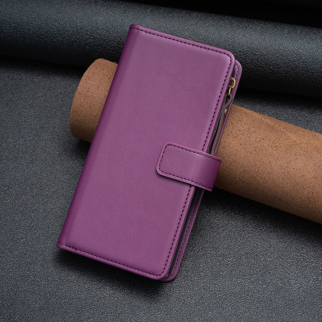 Xiaomi Redmi Note 13 4G Global Leather Flip Wallet Phone Case with 9 Card Slots, Zipper Compartment, and Adjustable Stand