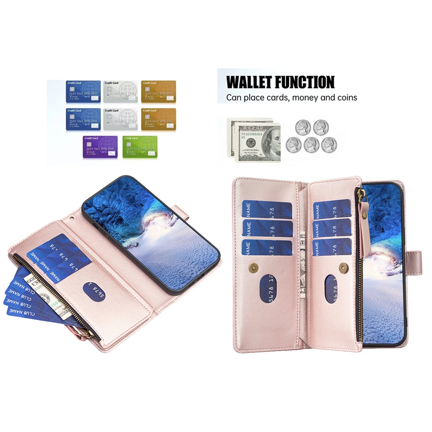 Xiaomi Redmi Note 13 4G Global Leather Flip Wallet Phone Case with 9 Card Slots, Zipper Compartment, and Adjustable Stand