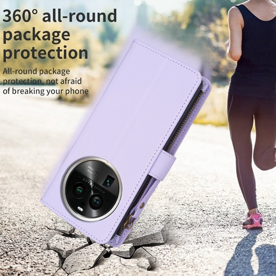 OPPO Find X6 Pro Leather Flip Wallet Phone Case with 9 Card Slots, Zipper Compartment, and Adjustable Stand