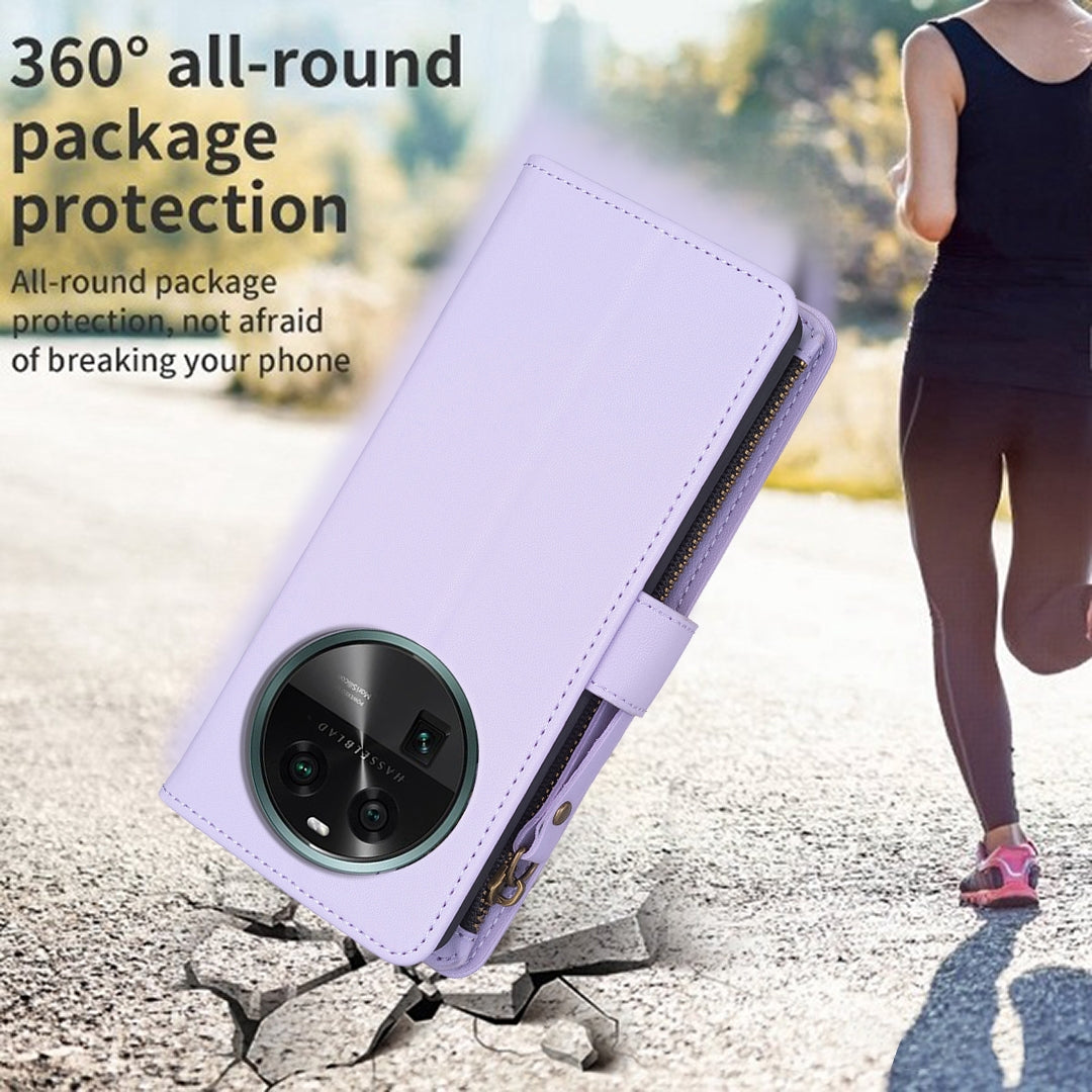 OPPO Find X6 Leather Flip Wallet Phone Case with 9 Card Slots, Zipper Compartment, and Adjustable Stand