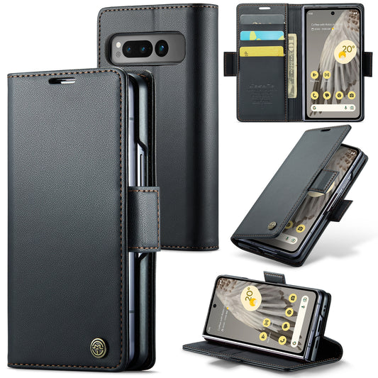 Google Pixel Fold Leather Wallet Case - RFID Blocking, Stand Function, Card Slots