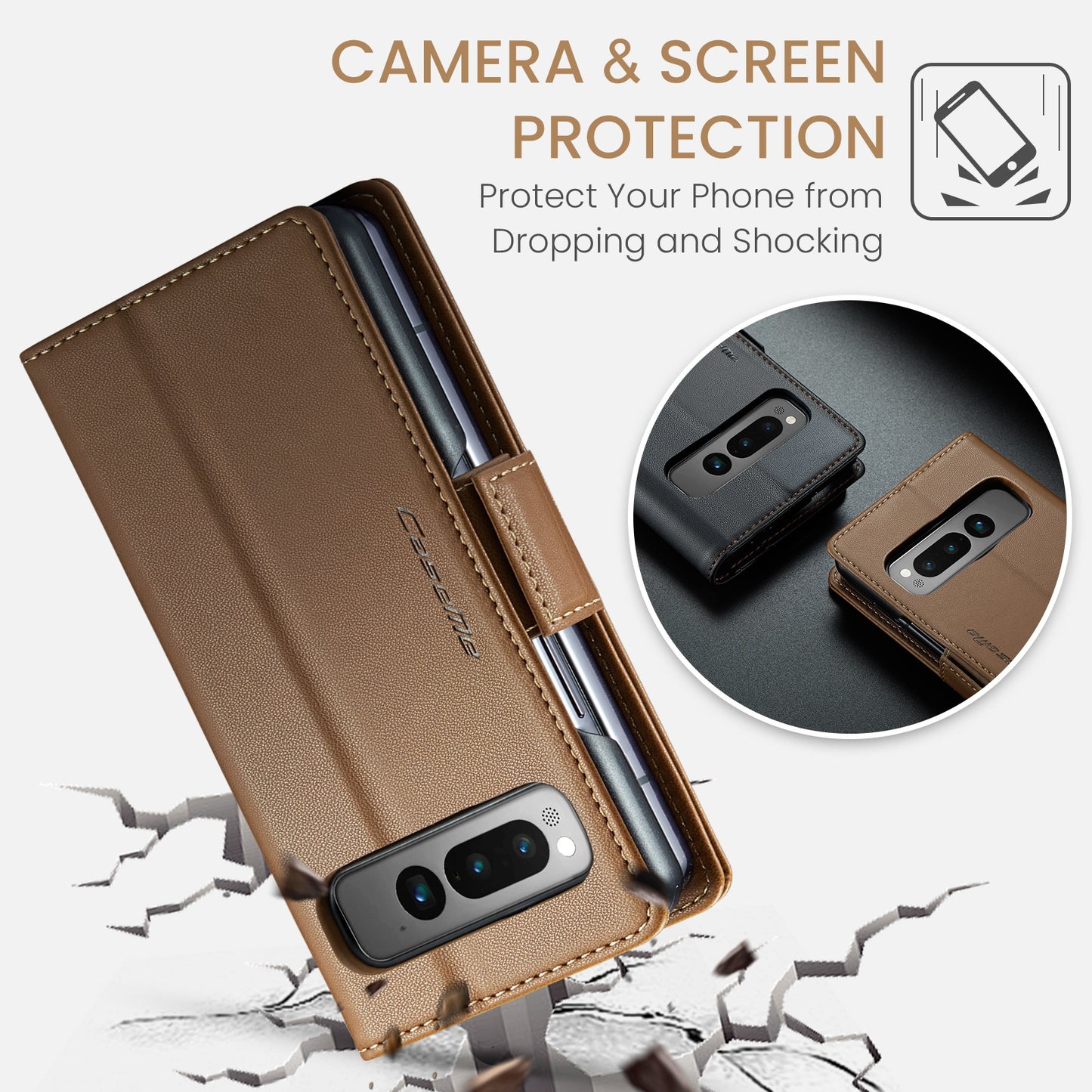 Google Pixel Fold Leather Wallet Case - RFID Blocking, Stand Function, Card Slots