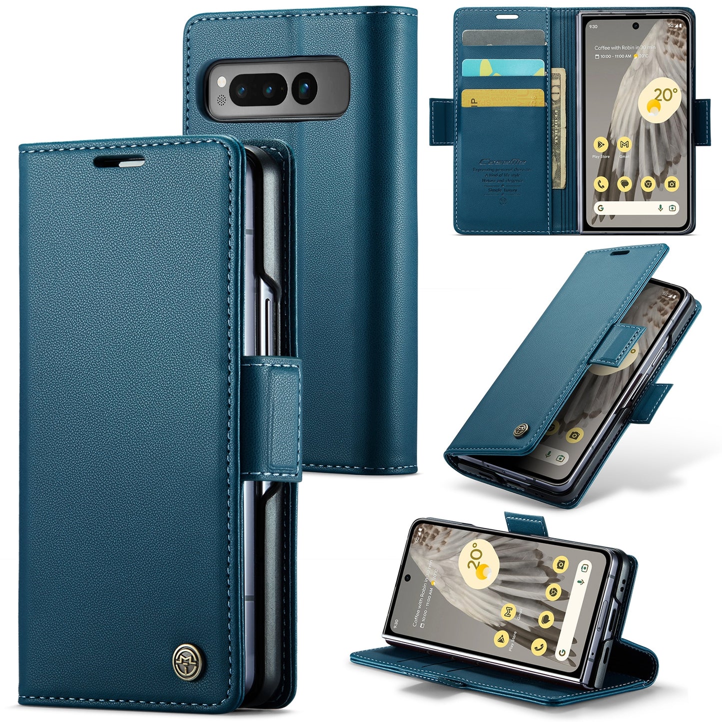 Google Pixel Fold Leather Wallet Case - RFID Blocking, Stand Function, Card Slots