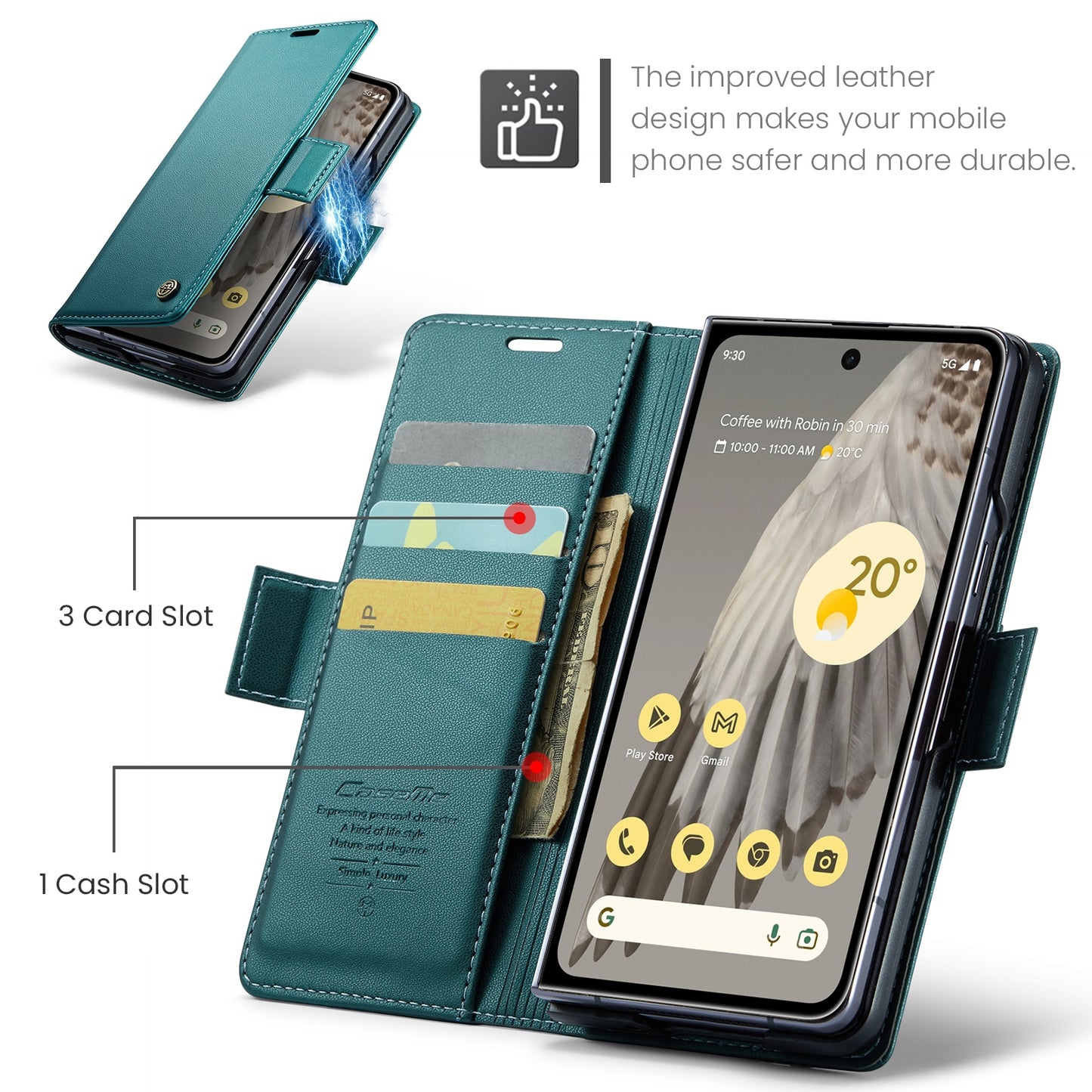 Google Pixel Fold Leather Wallet Case - RFID Blocking, Stand Function, Card Slots