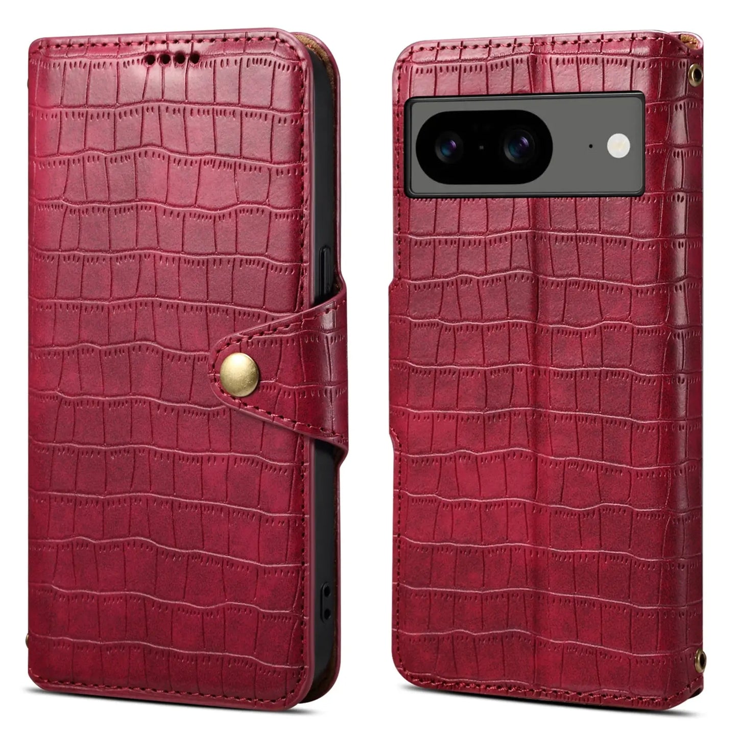 Google Pixel 8 Denior Leather Case - Crocodile Texture with Oil Edge, Wallet & Kickstand Features-buycases.co.uk