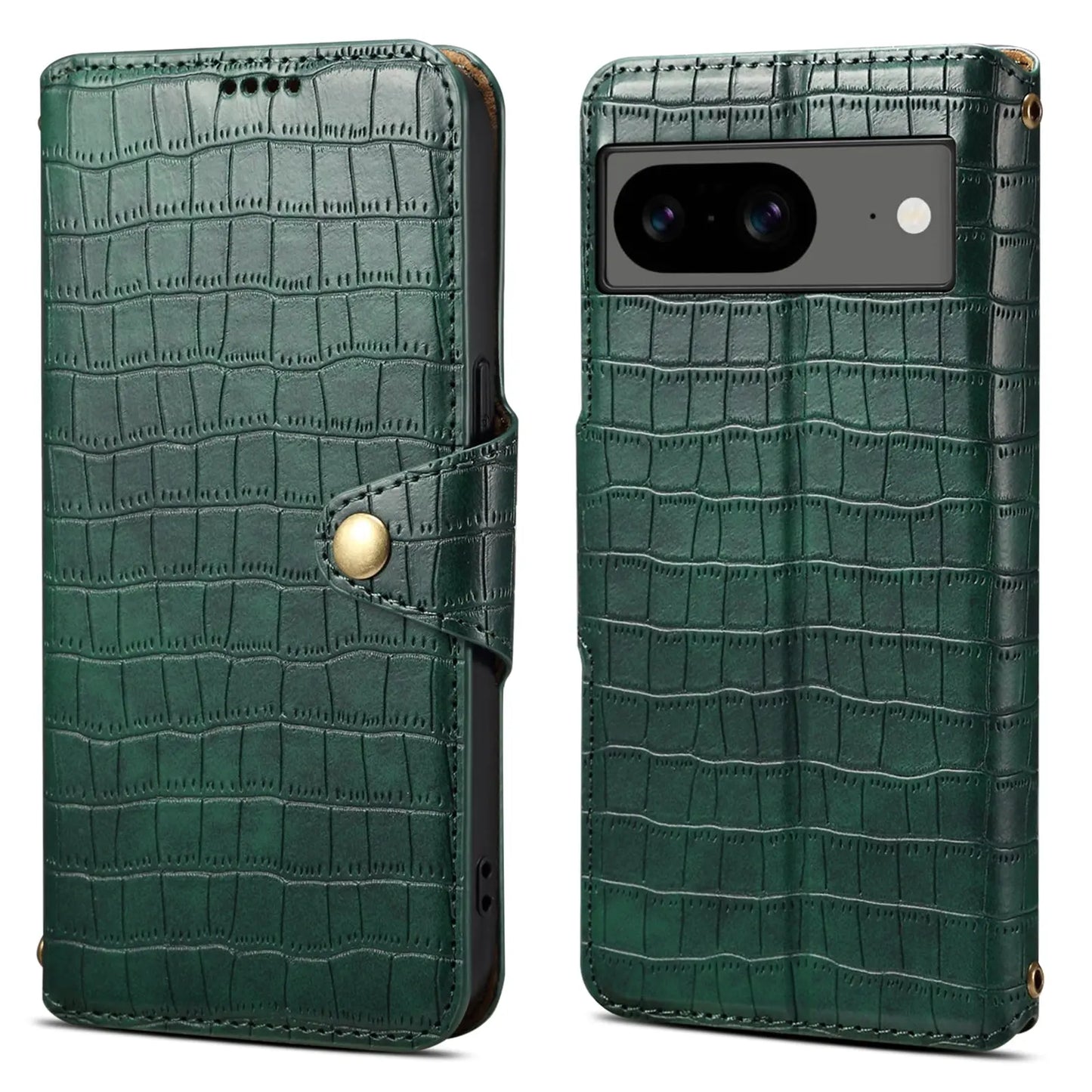 Google Pixel 8 Denior Leather Case - Crocodile Texture with Oil Edge, Wallet & Kickstand Features-buycases.co.uk