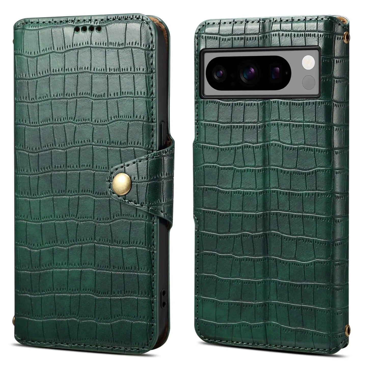Google Pixel 8 Pro Denior Leather Case - Crocodile Texture with Oil Edge, Wallet & Kickstand Features-buycases.co.uk