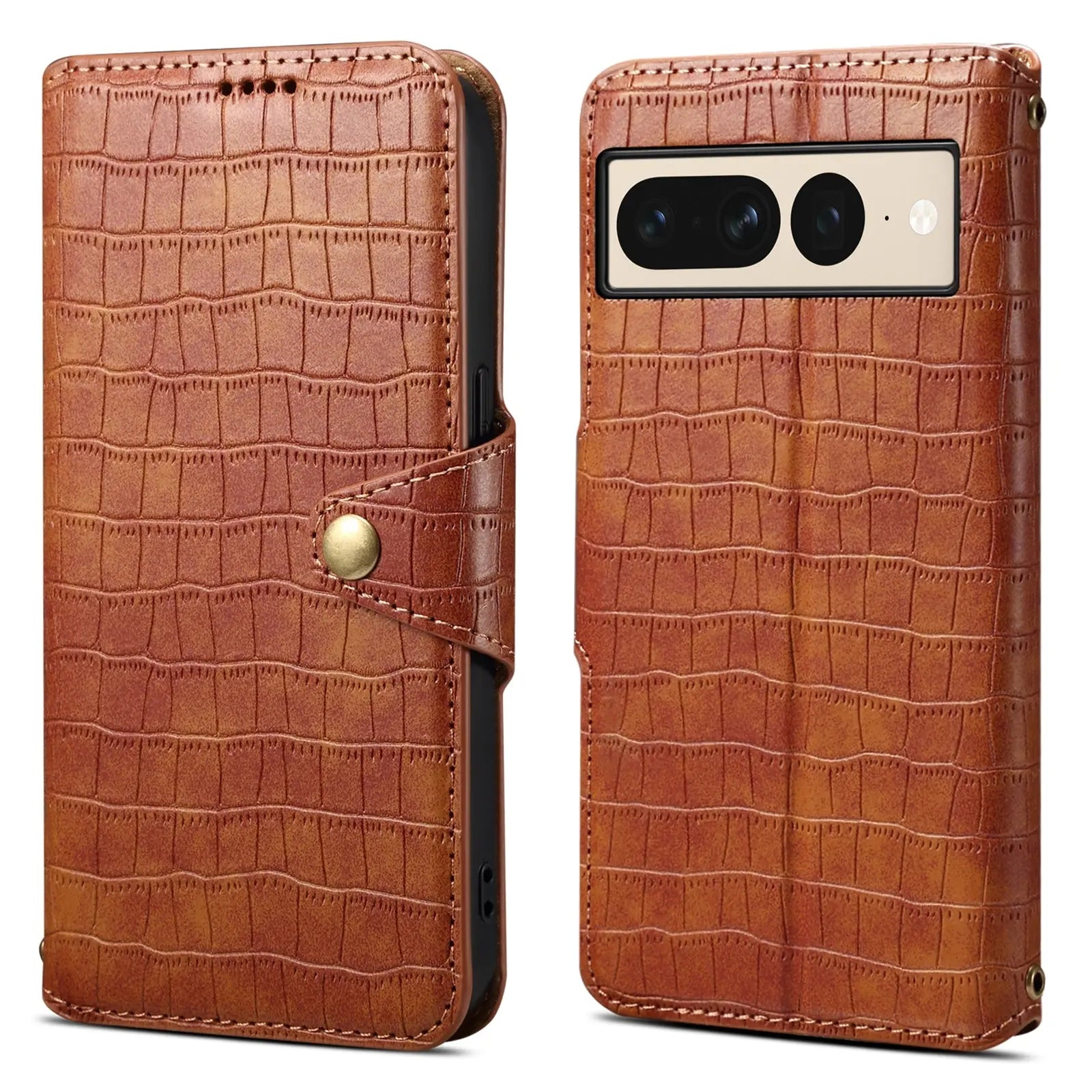 Google Pixel 7 Pro Denior Leather Case - Crocodile Texture with Oil Edge, Wallet & Kickstand Features-buycases.co.uk