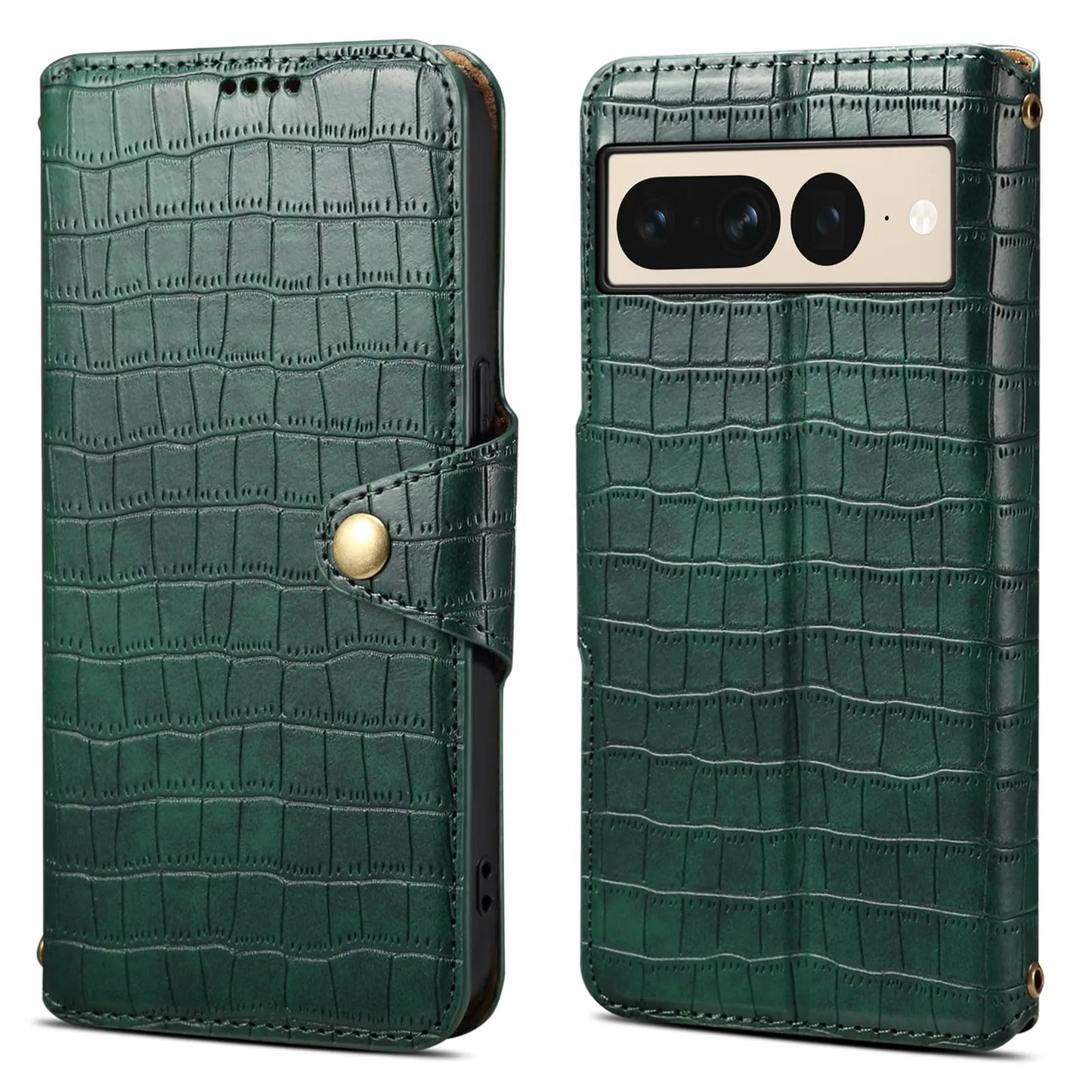 Google Pixel 7 Pro Denior Leather Case - Crocodile Texture with Oil Edge, Wallet & Kickstand Features-buycases.co.uk