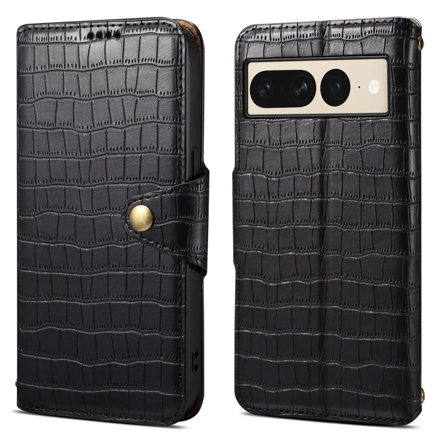 Google Pixel 7 Pro Denior Leather Case - Crocodile Texture with Oil Edge, Wallet & Kickstand Features-buycases.co.uk