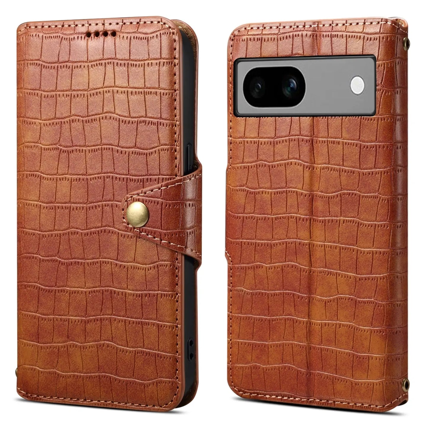 Google Pixel 7a Denior Leather Case - Crocodile Texture with Oil Edge, Wallet & Kickstand Features-buycases.co.uk