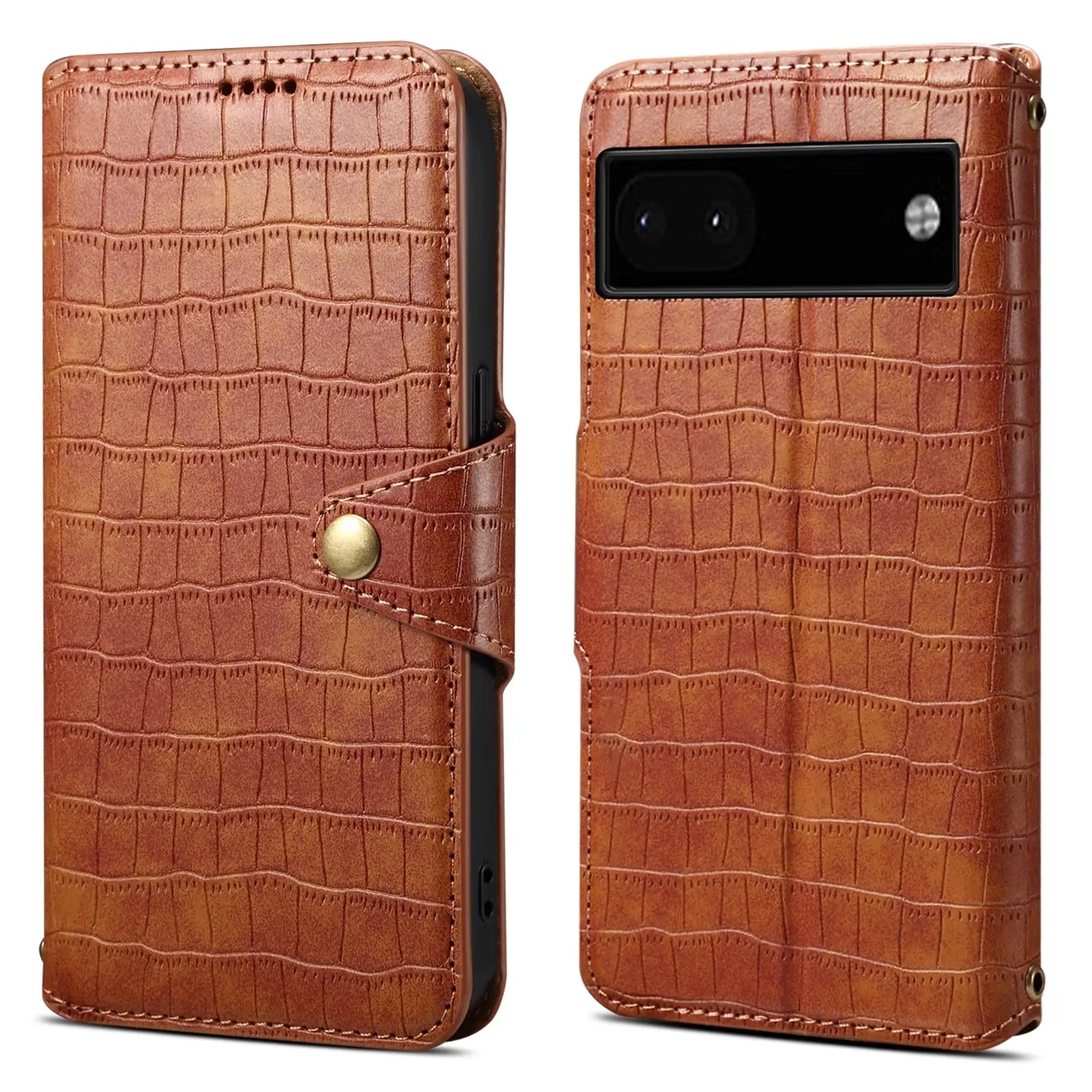 Google Pixel 6a Denior Leather Case - Crocodile Texture with Oil Edge, Wallet & Kickstand Features-buycases.co.uk