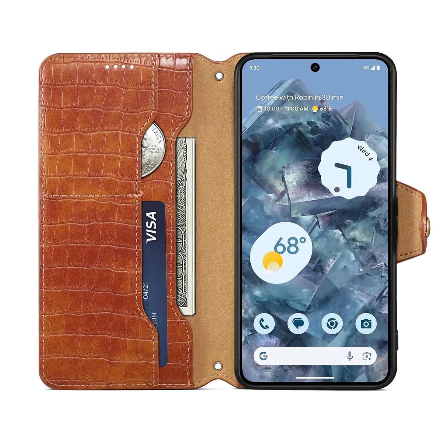Google Pixel 6a Denior Leather Case - Crocodile Texture with Oil Edge, Wallet & Kickstand Features-buycases.co.uk