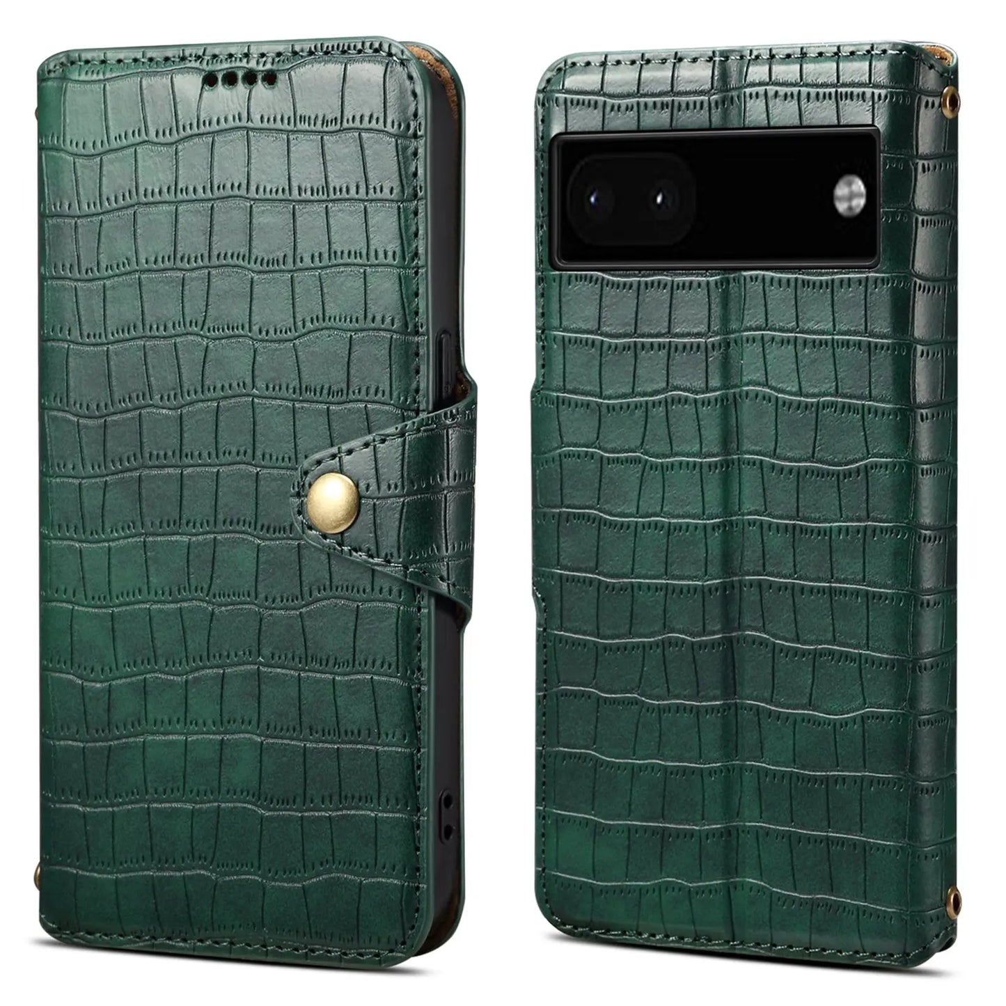 Google Pixel 6a Denior Leather Case - Crocodile Texture with Oil Edge, Wallet & Kickstand Features-buycases.co.uk