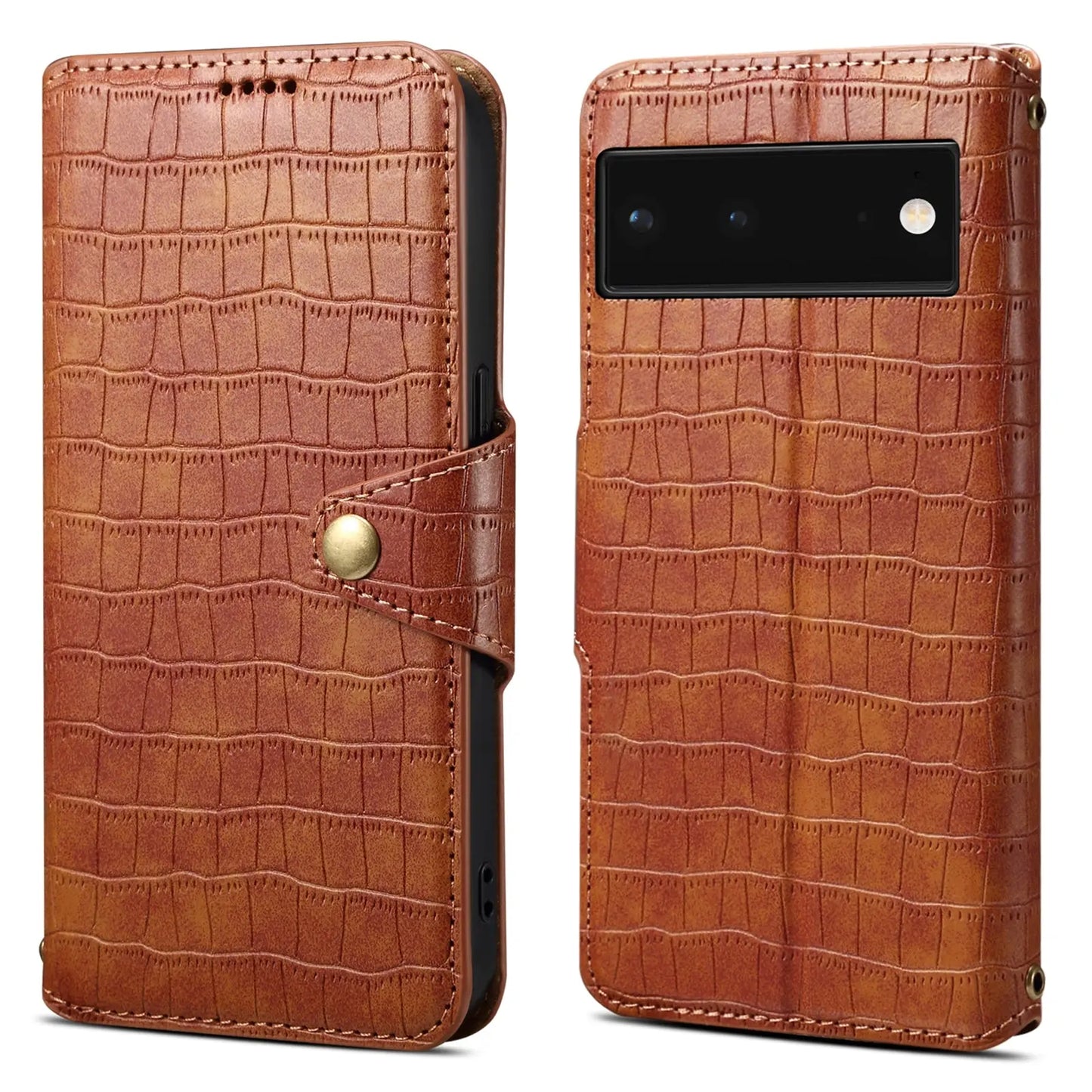 Google Pixel 6 Denior Leather Case - Crocodile Texture with Oil Edge, Wallet & Kickstand Features-buycases.co.uk
