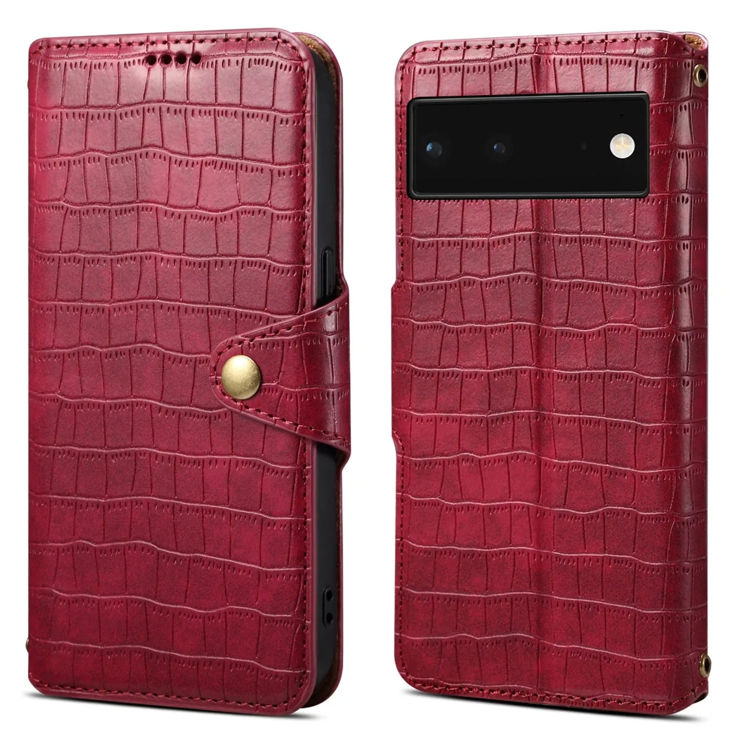 Google Pixel 6 Denior Leather Case - Crocodile Texture with Oil Edge, Wallet & Kickstand Features-buycases.co.uk