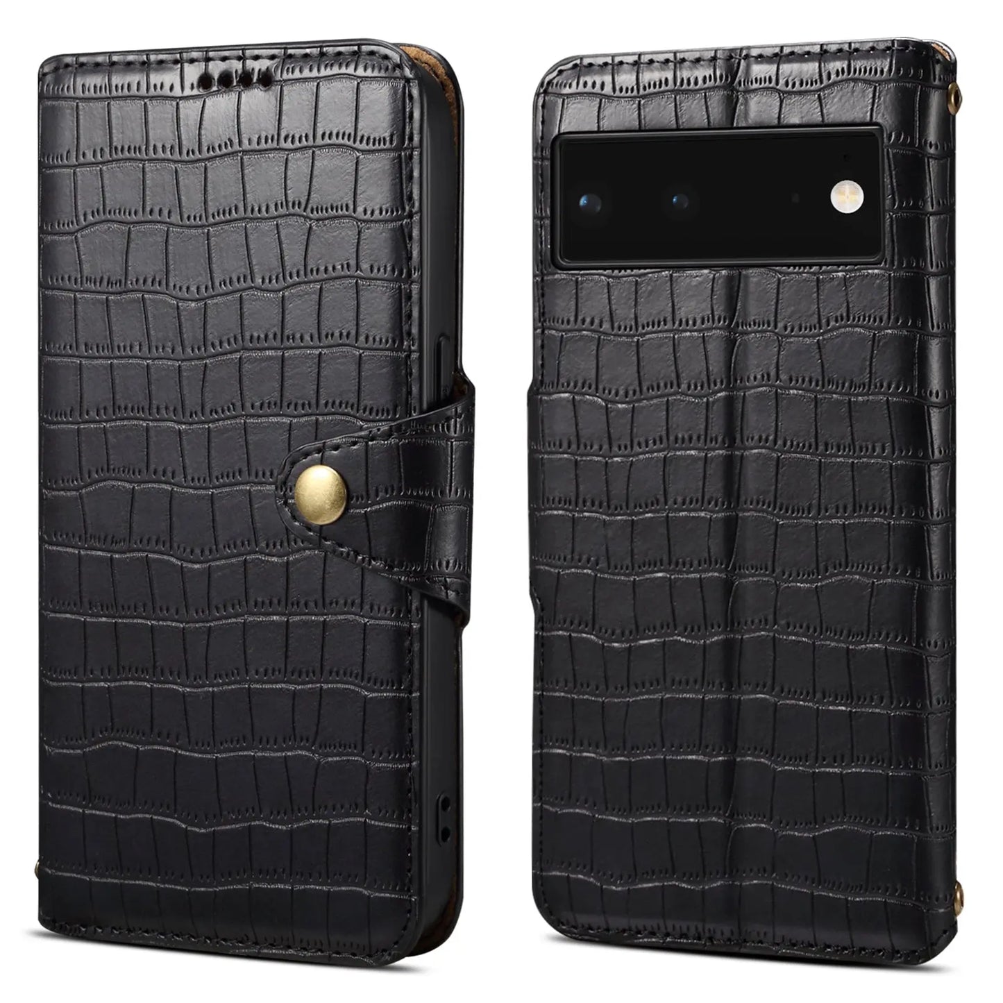 Google Pixel 6 Denior Leather Case - Crocodile Texture with Oil Edge, Wallet & Kickstand Features-buycases.co.uk